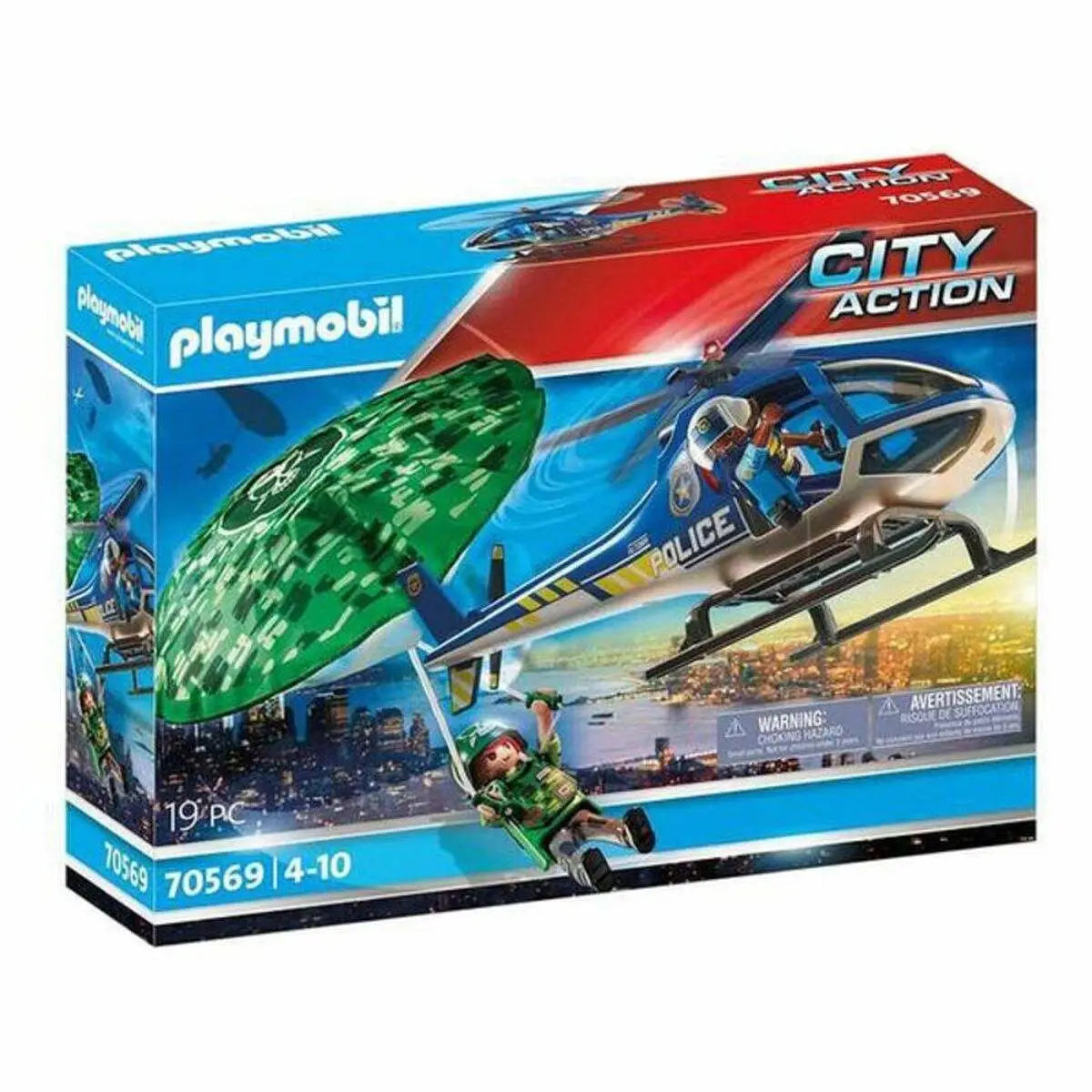 Playmobil city action polizeihubschrauber mit grünem tarnschirm und blau-silbernem body model 70569 spielset