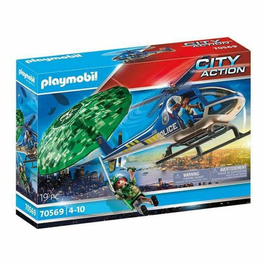 Playmobil city action polizeihubschrauber mit grünem tarnschirm und blau-silbernem body model 70569 spielset