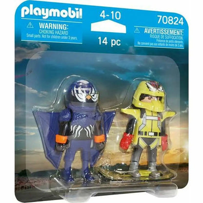 Playmobil 70824 spielset mit zwei figuren in lila schwarz mit flügeln und gelb grauer pilotenkostüm, 14 teilig