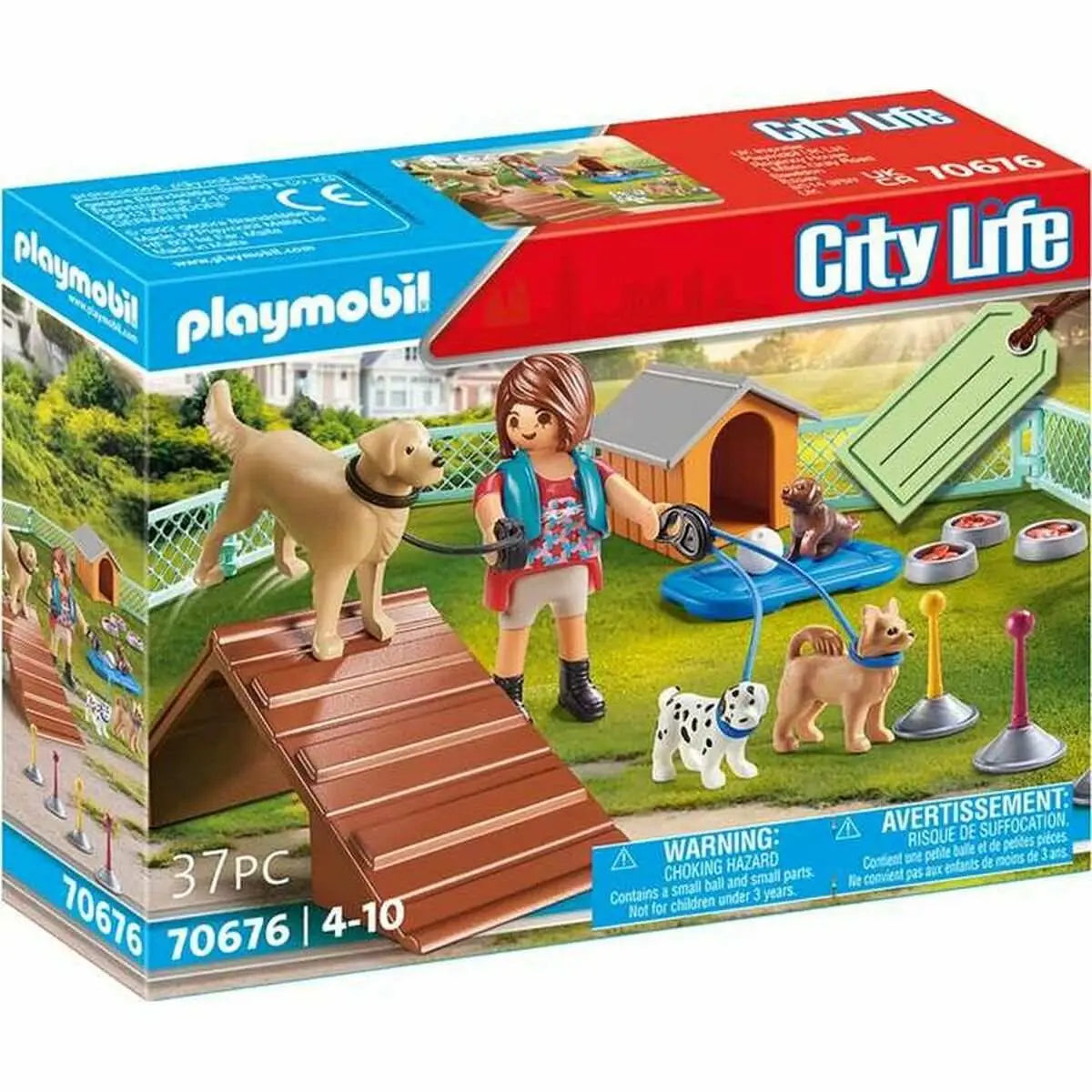 Playmobil city life hund ausbildung 70676 spielset mit beige hund auf leine neben holzrampe und figuren