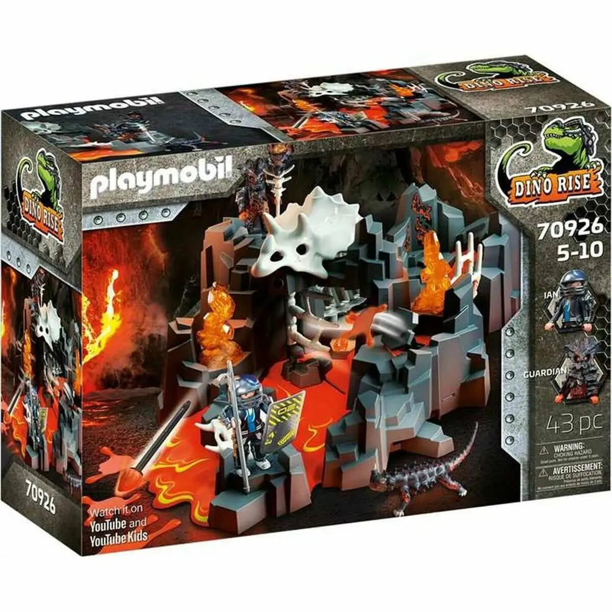 Playmobil dino rise spielset lava brunnen wächterschädel in grau weiß mit feurigen orange lavaeffekten