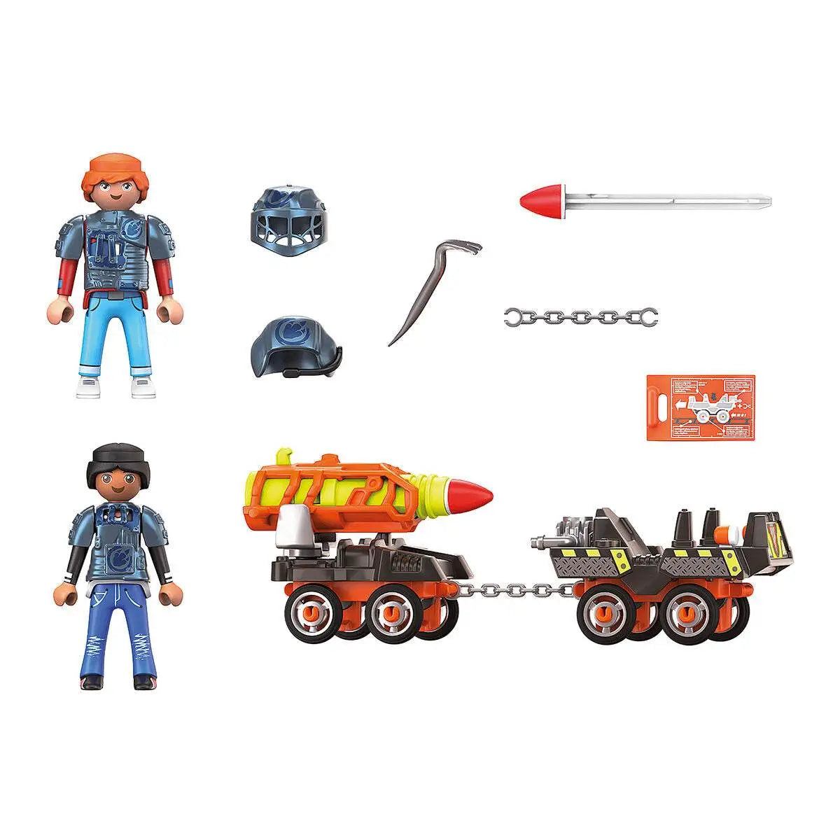 Playmobil dino rise dino mine rocket trolley 70929 orange und schwarz rocket launcher mit gelben akzenten am anhänger