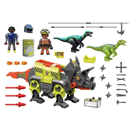 Playmobil dino rise robo-dino kampfmaschine 70928 triceratops mech mit limettengrüner und schwarzer mechanik und orangen akzenten