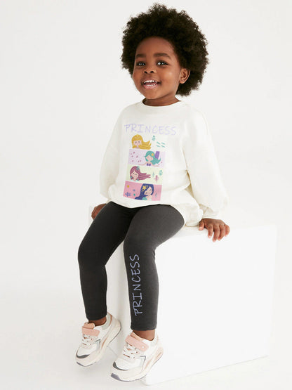 Spring And Autumn Girls Cute Cartoon Princess Print Long Sleeves Top Sweatshirt And Pants Clothing Set-3