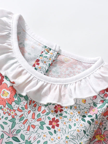 Design Autumn Girls Floral and Chicks Pattern Ruffle Collar Long Sleeves Dress-2