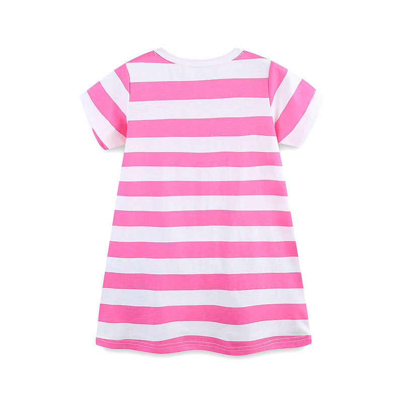 Design Summer Girls Striped and Bees Pattern Short Sleeves Dress-1