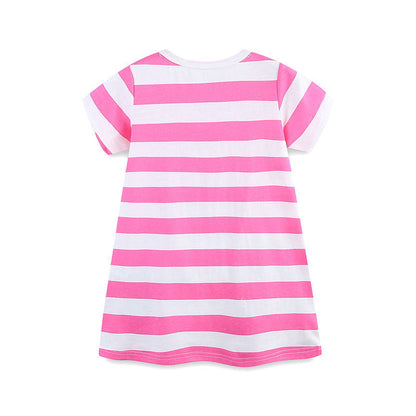Design Summer Girls Striped and Bees Pattern Short Sleeves Dress-1