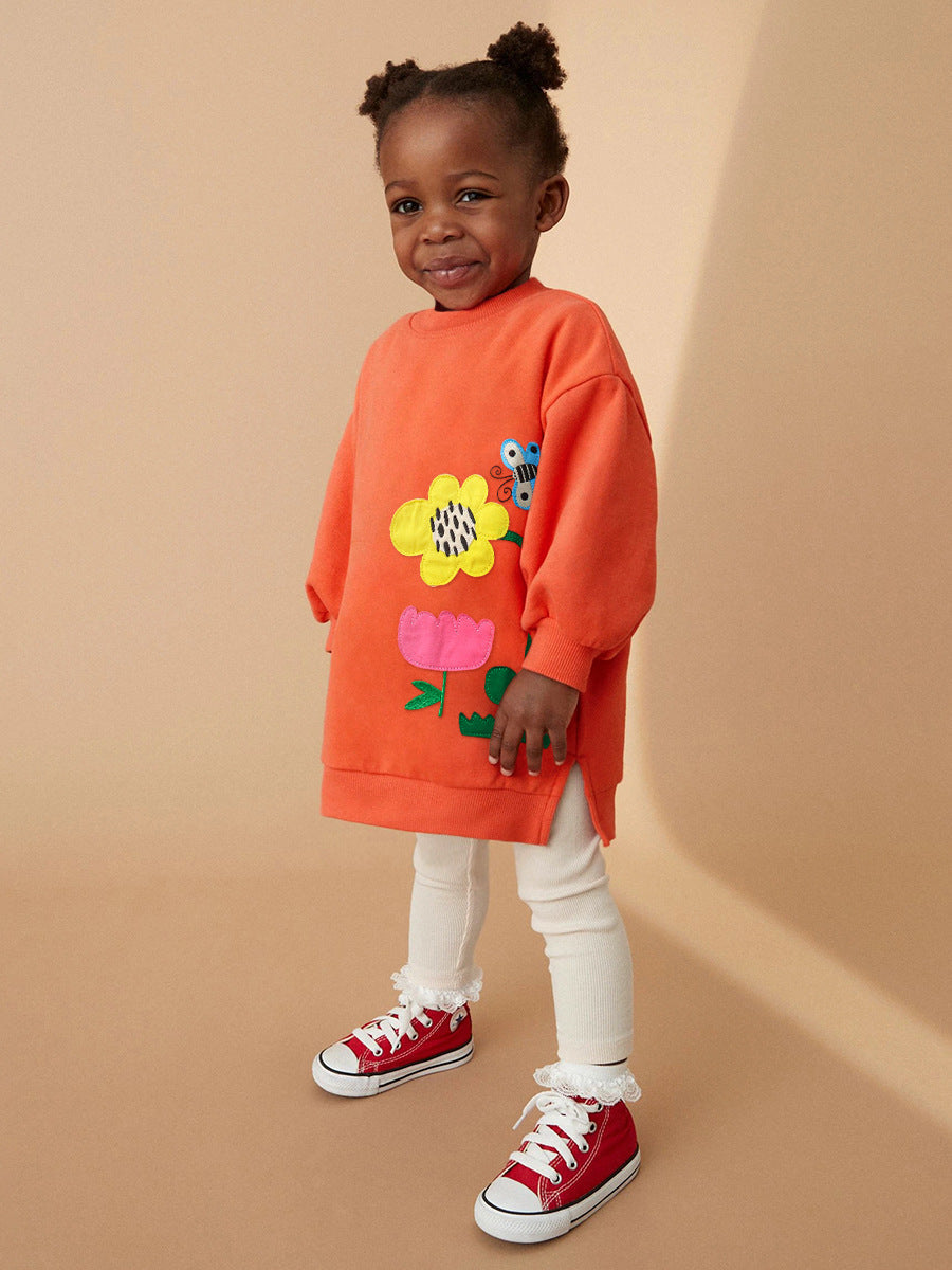 Spring And Autumn Girls Flower, Bee Pattern Top Sweatshirt And Solid Color Pants-3