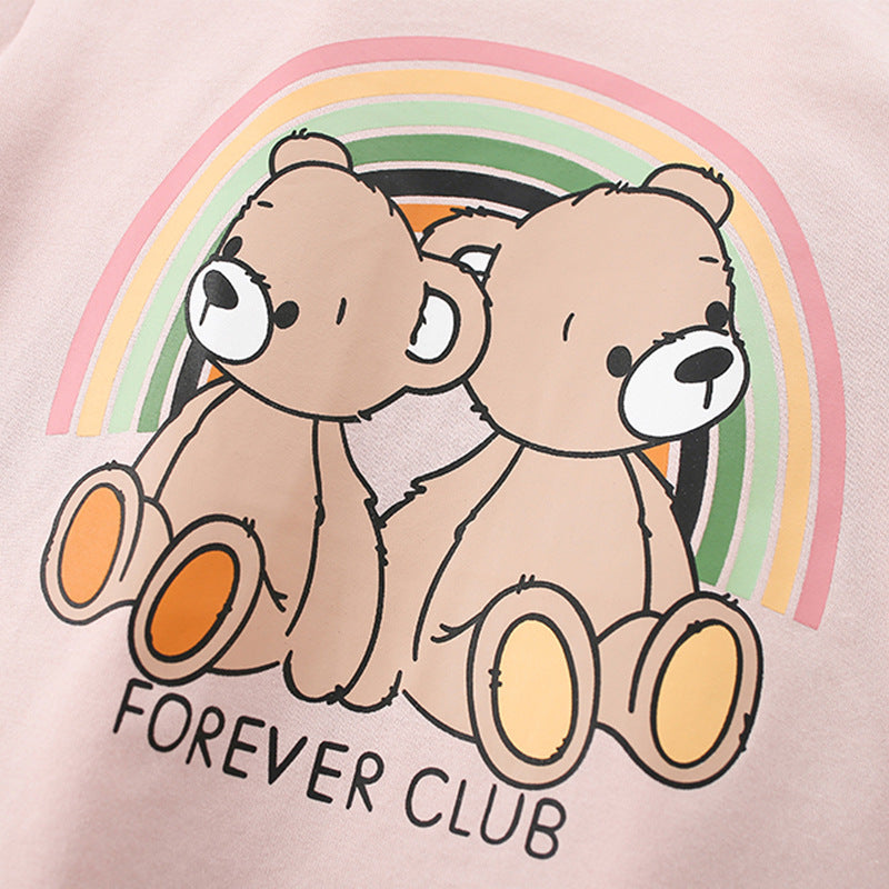 Girls’ Cartoon Teddy Bear Pattern Short Sleeves T-Shirt In European And American Style For Summer-3