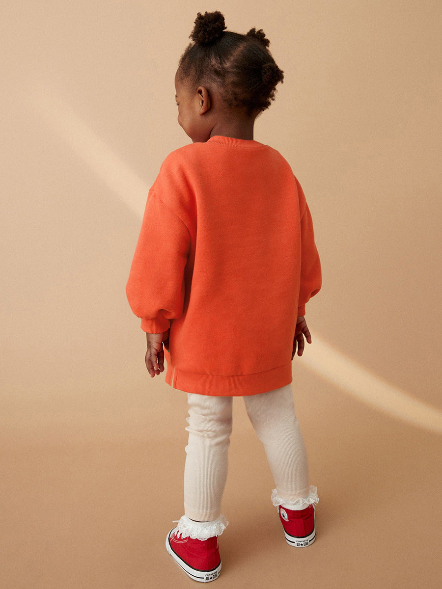 Spring And Autumn Girls Flower, Bee Pattern Top Sweatshirt And Solid Color Pants-4