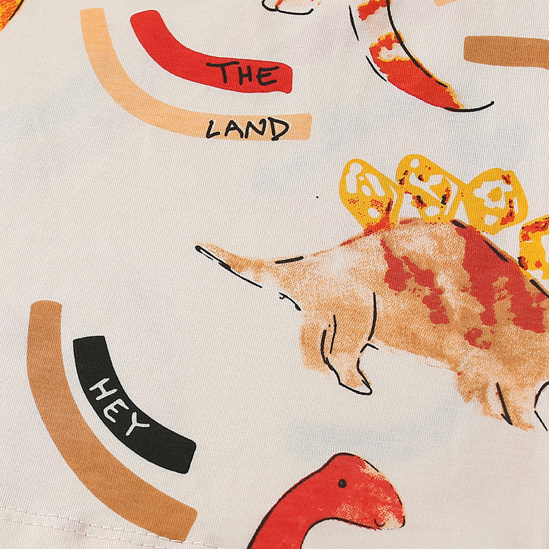 Girls’ Cartoon Orange Dinosaur Pattern Short Sleeves T-Shirt In European And American Style For Summer-3