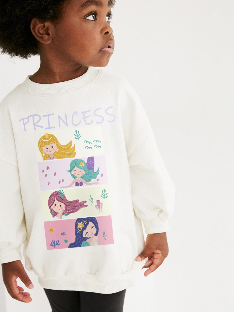 Spring And Autumn Girls Cute Cartoon Princess Print Long Sleeves Top Sweatshirt And Pants Clothing Set-4