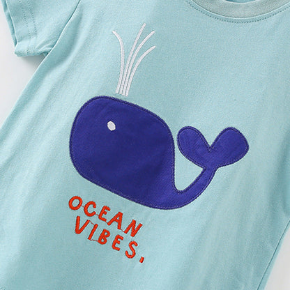 Summer Baby Kids Whales Cartoon Pattern T-shirt and Shorts Clothing Set for Boys-1