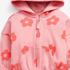 Baby Girl All Over Flower Graphic Zipper Hoodie Coat & Trousers 2 Pieces Sets-2