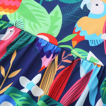 Summer Hot Selling Colorful Parrots Pattern Sleeveless Dress for Stylish Girls-2