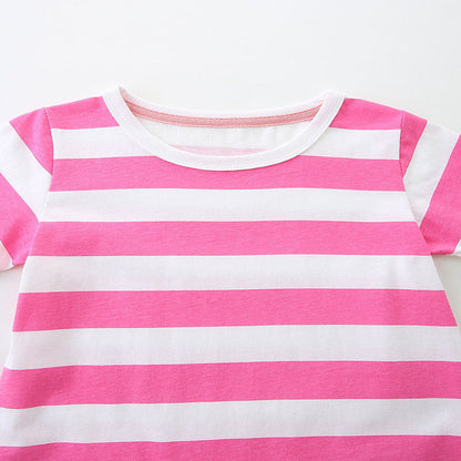 Design Summer Girls Striped and Bees Pattern Short Sleeves Dress-2