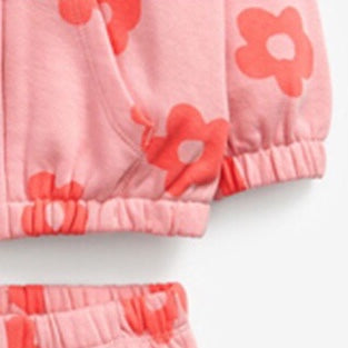 Baby Girl All Over Flower Graphic Zipper Hoodie Coat & Trousers 2 Pieces Sets-3