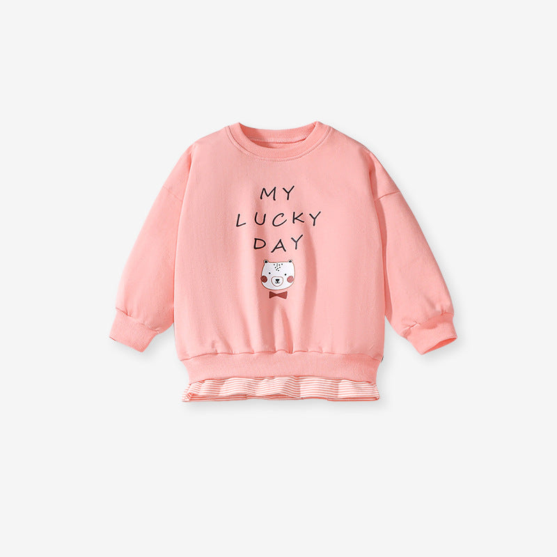 Spring And Autumn Girls Cute Cartoon Print Long Sleeves Top T-Shirt And Floral Pants Clothing Set-2