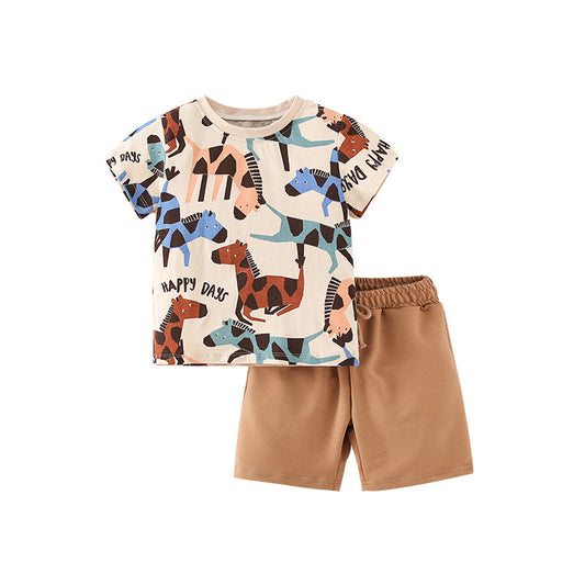 Outfit 2-teilig mit Pferd Kurzarm T-Shirt und Hose