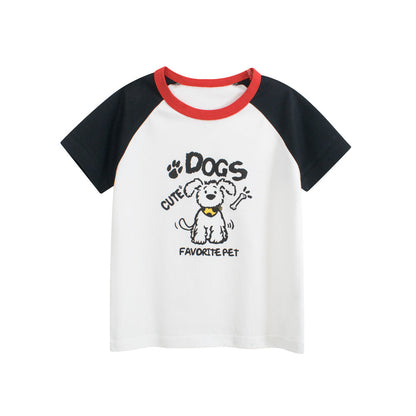 Summer Boys’ Cartoon Animals Pattern T-shirt in European and American Style-0