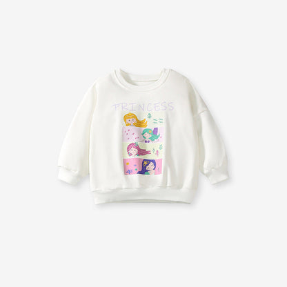 Spring And Autumn Girls Cute Cartoon Princess Print Long Sleeves Top Sweatshirt And Pants Clothing Set-1