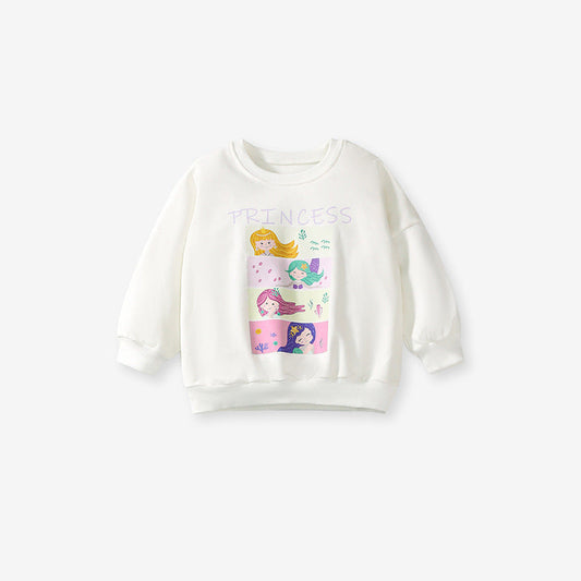 Spring And Autumn Girls Cute Cartoon Princess Print Long Sleeves Top Sweatshirt And Pants Clothing Set-1