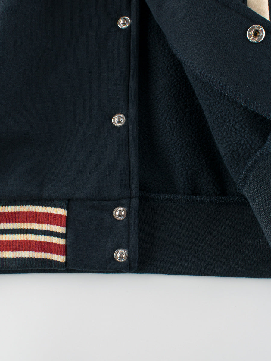 Boys and Girls Teddy Bear and Letters Printed Contrast Design Color Patchwork Single Breasted Striped Baseball Coat-4