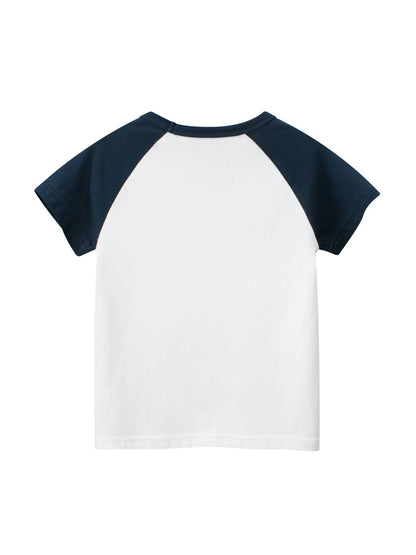 Boys’ Cartoon Excavator And Truck Print T-Shirt In European And American Style-4
