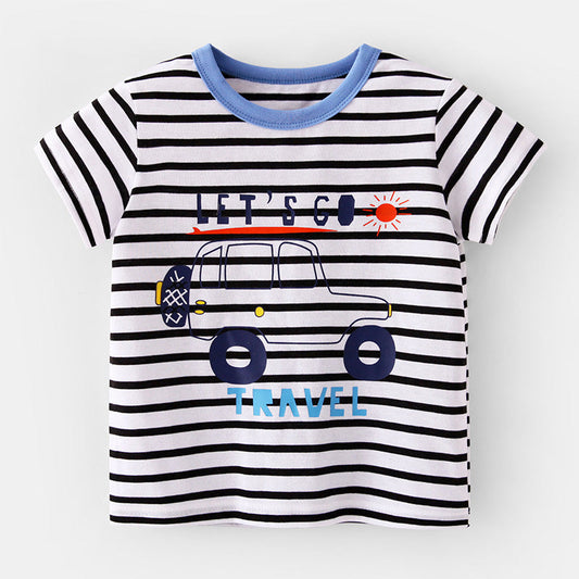 Gestreifte Muster Cartoon Auto T-Shirt - Meloni2