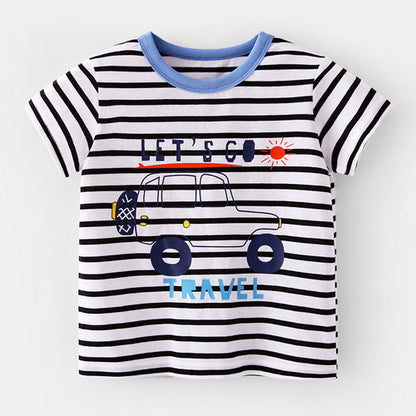 Gestreifte Muster Cartoon Auto T-Shirt - Meloni2