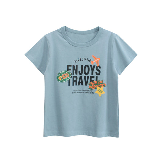 Summer Boys’ Cartoon and Letters Print T-shirt in European and American-0