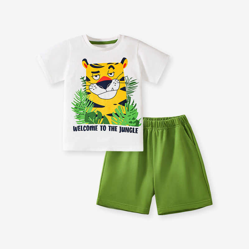 Summer Baby Kids Tiger Cartoon Pattern T-shirt and Shorts Clothing Set for Boys-0