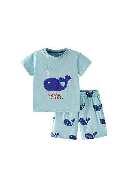 Summer Baby Kids Whales Cartoon Pattern T-shirt and Shorts Clothing Set for Boys-4