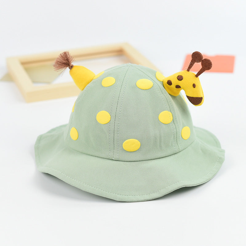 Baby Solid Color Animal Print Design Sunshade Bucket Hats-7