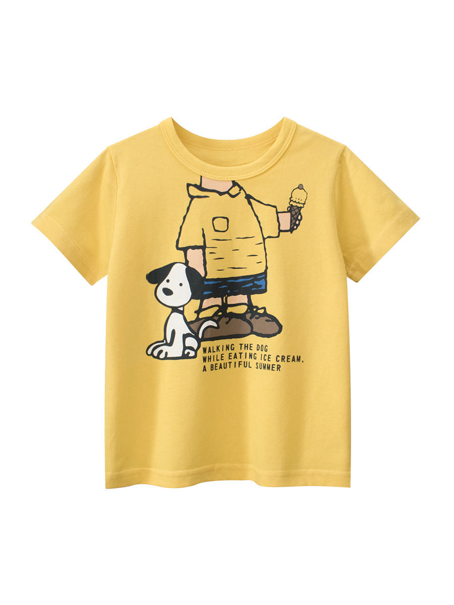 Boys’ Dogs Cartoon And Letters Print T-Shirt In European And American Style-5