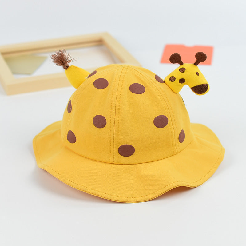 Baby Solid Color Animal Print Design Sunshade Bucket Hats-8