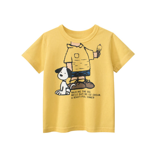 Boys’ Dogs Cartoon And Letters Print T-Shirt In European And American Style-0