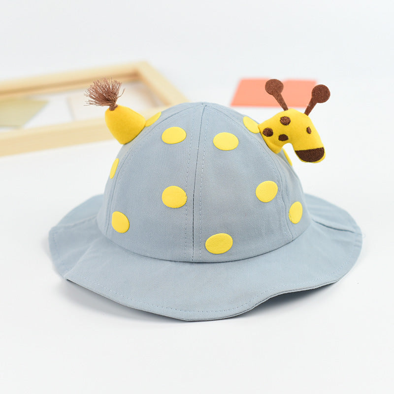 Baby Solid Color Animal Print Design Sunshade Bucket Hats-6