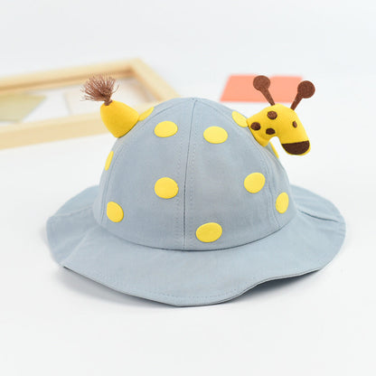 Baby Solid Color Animal Print Design Sunshade Bucket Hats-6