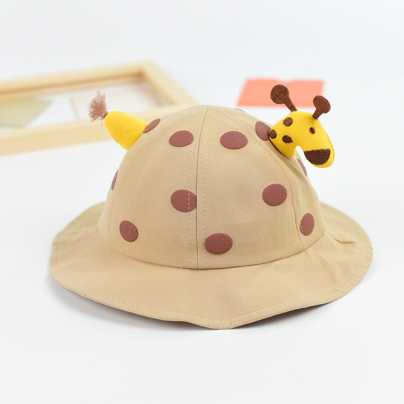 Baby Solid Color Animal Print Design Sunshade Bucket Hats-9