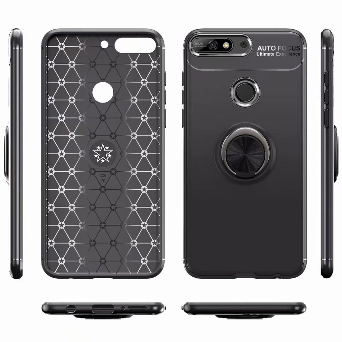NALIA Ringhülle für Huawei Y7 (2018) – Ring-Ständer 360° & für Magnet-Halter – GRIP360 (Mattiertes Silikon Case) – Marke aus Berlin
