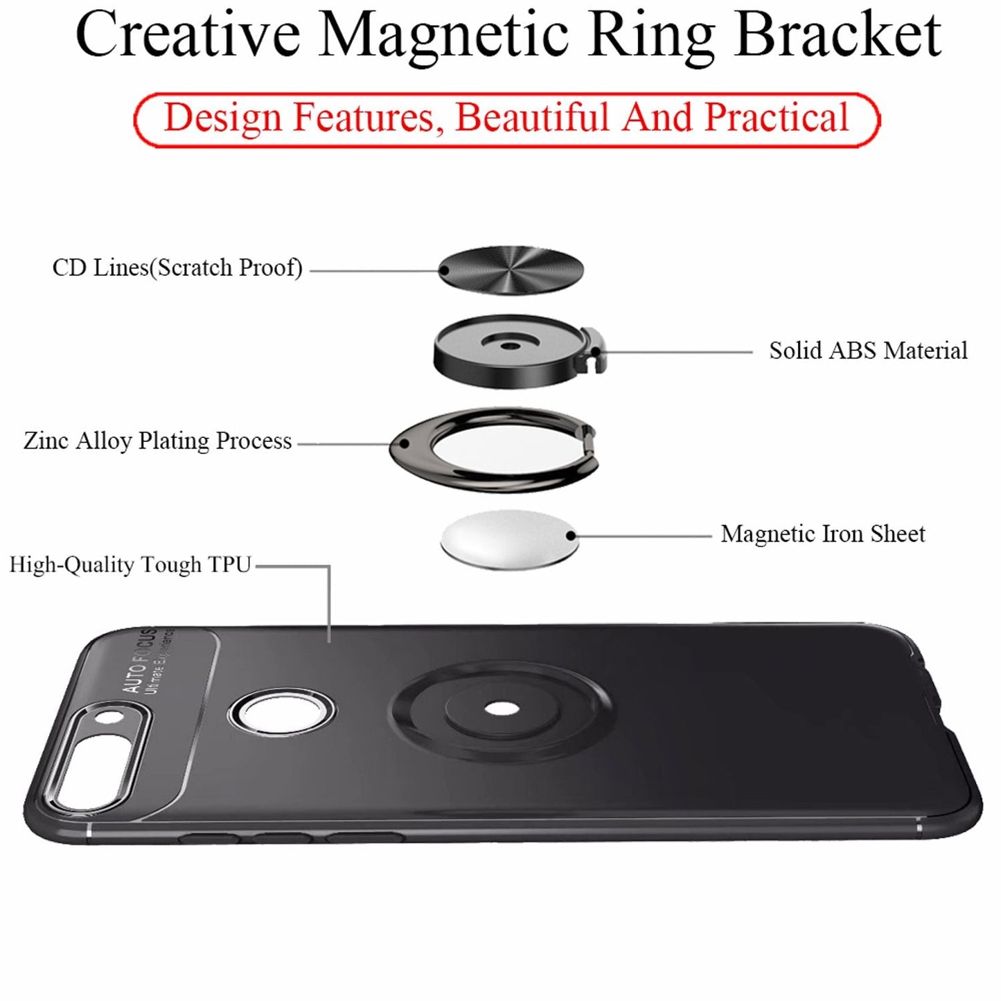 NALIA Ringhülle für Huawei Y7 (2018) – Ring-Ständer 360° & für Magnet-Halter – GRIP360 (Mattiertes Silikon Case) – Marke aus Berlin