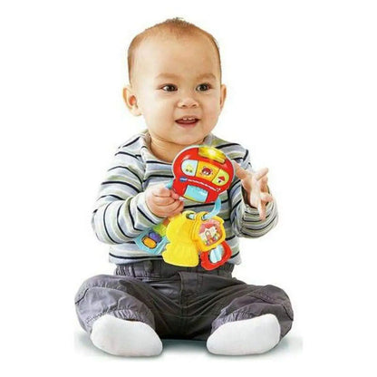 Red und gelber babybeißring in busdesign von rassel vtech baby keys aus sicherem kunststoff für babys