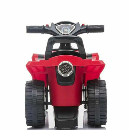 Rotes und schwarzes kinder-elektroquad mit digitalem tacho auf dem display rutschauto good year rot