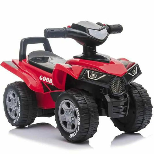 Rotes und schwarzes goodyear kinders elektrisches atv mit robusten reifen und modernem design von hinten gesehen