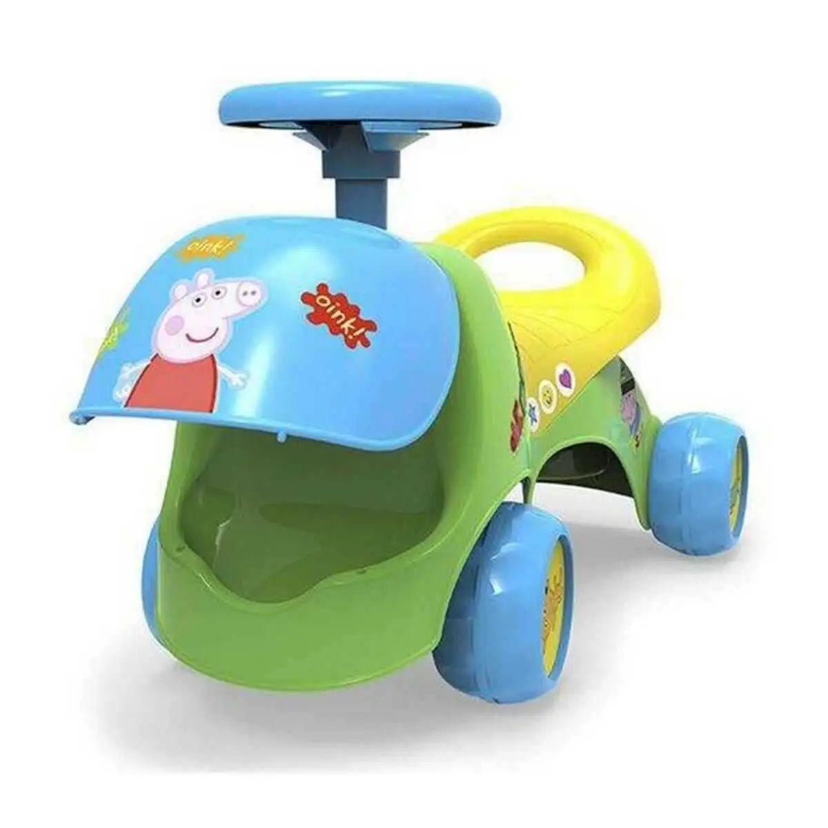 Buntes peppa pig rutschauto für kinder ab 10 monaten mit grün-blauem fahrgestell und gelbem lenker