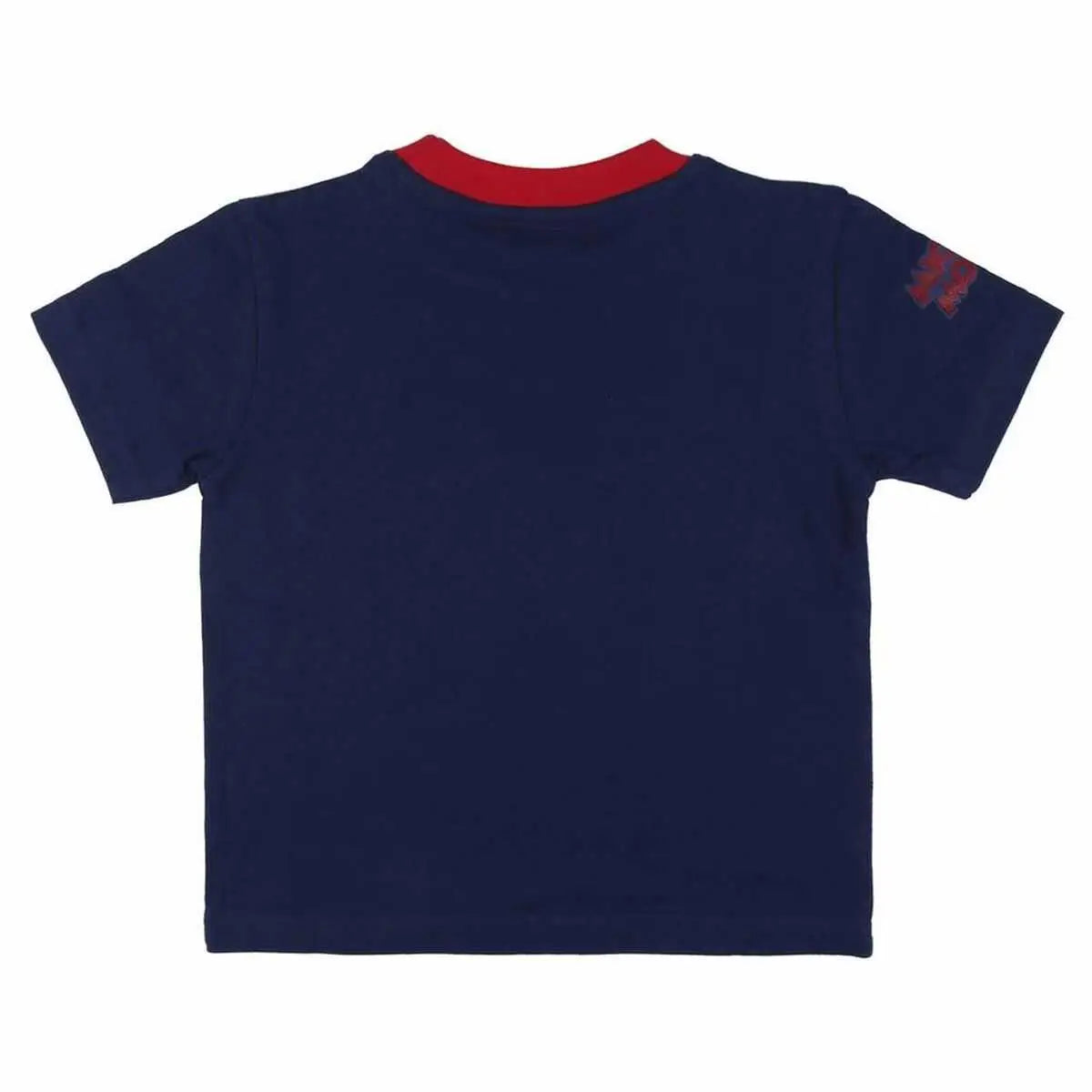 Navyblaues kurzarmshirt mit rotem rippenkragen und rotem logo patch am linken ärmel für kinder schlafanzug mickey mouse rot