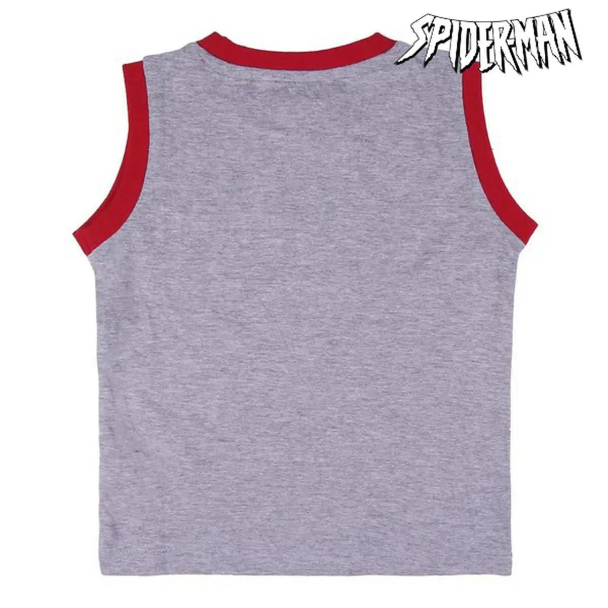 Rückansicht von grauem sleeveless tanktop mit spider-man logo und rotem rand aus schlafanzug für kinder spider-man grau