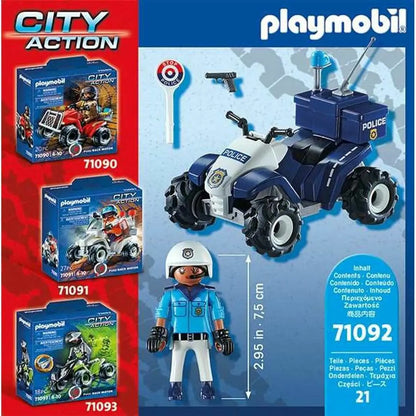 Spielset fahrzeuge playmobil speed quad city action 71092 polizei blau weißes polizeiatv mit schwarzen reifen und blauer lampe