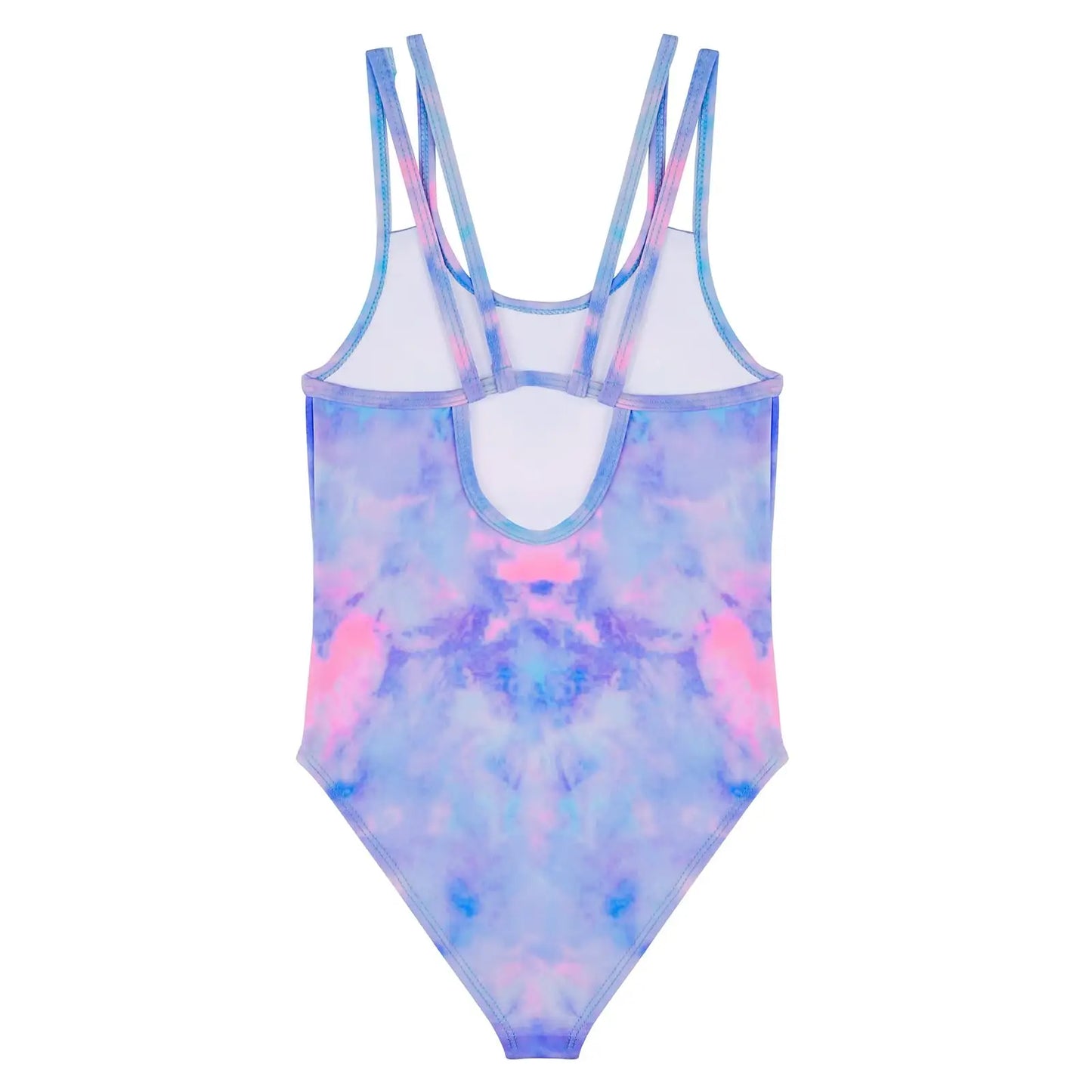 Tizax einteiliger mädchen badeanzug mit irisierendem tie dye muster in blau lila und rosa uv schutz 50+